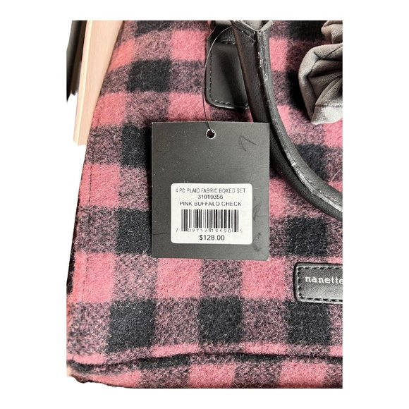 Nanette Lepore 4 pc Satchel Crossbody Pink Buffalo Check Velvet Scrunchies purse - Picture 4 of 10